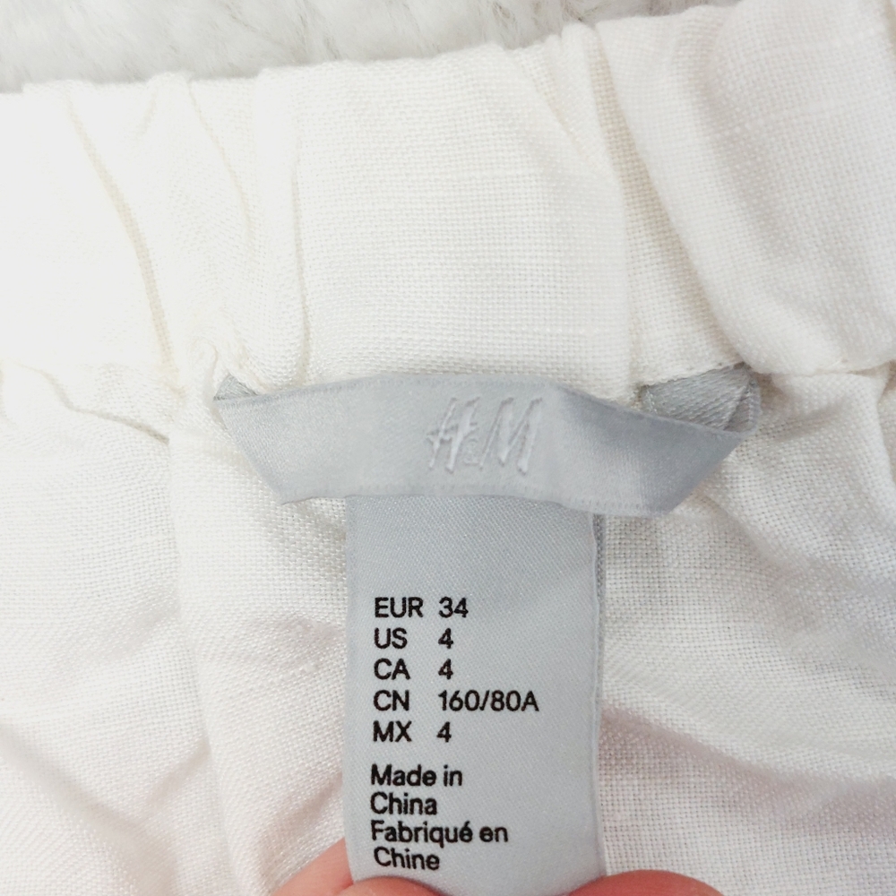 H&M White Linen-Blend Off-Shoulder Blouse Front Buttons Short Puff Sleeves P5763 - Picture 5 of 7